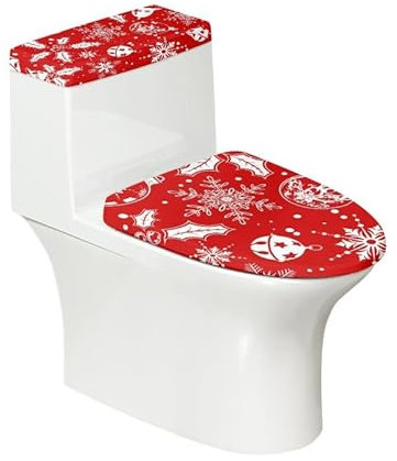Garronmavis Christmas Snowflake Bell Two Pieces Toilet Lid Cover, Xmas Ball Toilet Seat Cover Fits Most Size Bathroom, Polka Dot Soft Standard Toilet Tank Covers