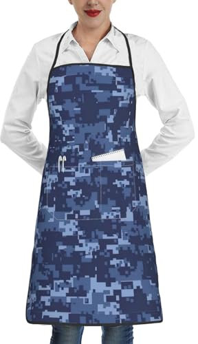 Lrtyuasq Schürze mit Camouflage-Muster, wasserdicht, verstellbar, für Zuhause, Küche, Kochen, Backen, Gartenarbeit, für Damen und Herren, Camouflage-Muster, Einheitsgröße