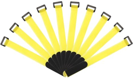 sourcing map Fastening Hook and Loop Cable Tie 10 Inch x 13/16 Inch Reusable with Buckle Adjustable Multi-Purpose Wire Strap for Cord Management Yellow, Pack of 10