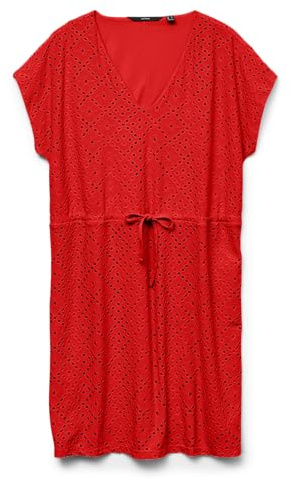 VERO MODA Damen Vmtassa Ss Short Dress JRS Noos, Fiery Red, X-Large