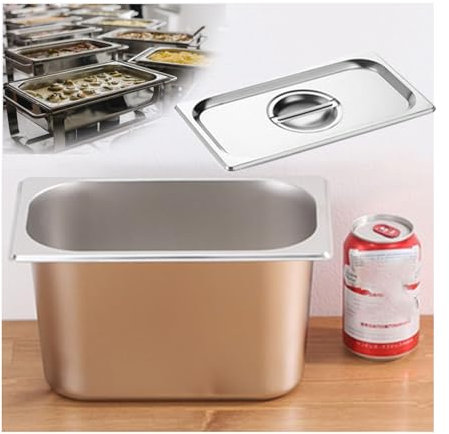 NJDQFA Rechteckig Buffet Speisenwärmer,Thermobehälter Für Speiseeis,Edelstahl Meal Prep Boxen Gastronormbehälter,1/4(26.5 * 16.5),20cm0.8side
