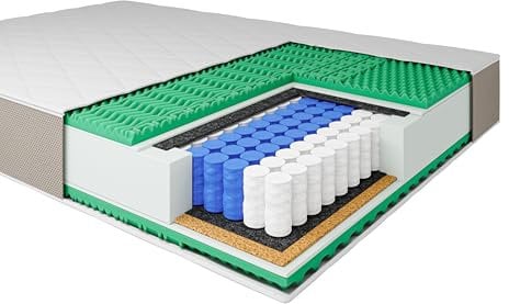 Pillows24 Matratze 90x200 H3/H4 | 23 cm hohe Taschenfederkernmatratze mit 7 Zonen und Kokosmatte | Ergonomische Matratze für Erwachsene und Kinder | Atmungsaktive Kindermatratze mit AloeVera Bezug