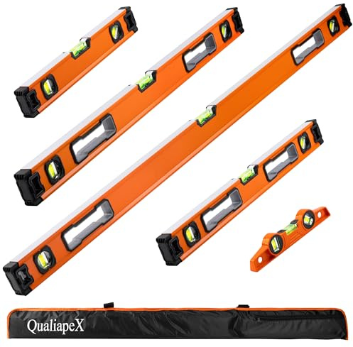 QualiapeX 5-Piece Spirit Level Set, 10, 16, 24, 32, 48 Level Set with Magnetic Torpedo Level