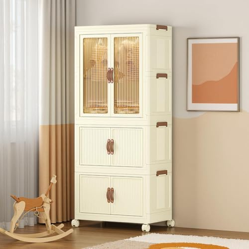 Roqao Faltbarer Baby Kleiderschrank mit Kleiderstange & Rollen 240L | Mobiler Kleiderschrank mit Magnettür Tragbarer Kinderschrank Stabil Faltschrank für Kleidungsstücke Spielzeug Aufbewahrung