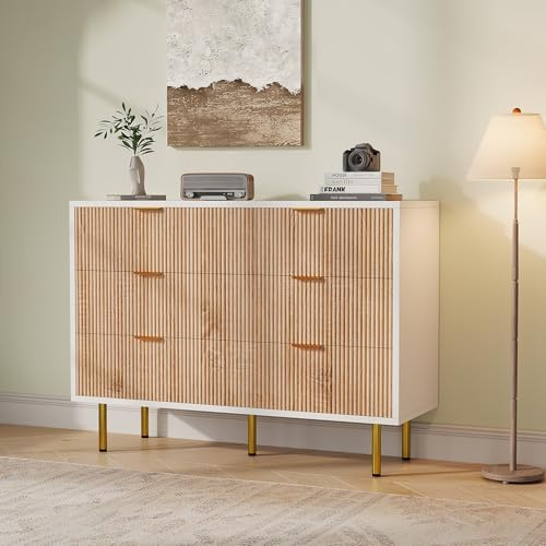 FEEOHOME Kommode mit 6 Schubladen, Aufbewahrungsmöbel aus Holz, 30 cm Tiefe, Schrank mit 6 Schubladen mit Kippschutz und robusten Stützfüßen, Kommode für Erwachsene