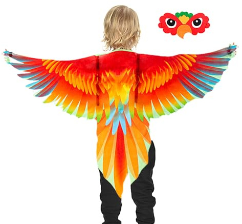 Papageienflügel, Tier Kostüm Für Kinder Mit Verstellbaren Schultergurten, Tier Vogelkostüm/ Eulenkostüm Vogelflügel Umhang Und Kopfbedeckung Für Fasching Karneval Bühne Und Party Kreativer Vogel Ko