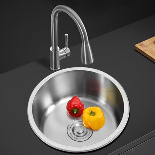 LMYSXAOZ Edelstahl-Einbauspüle, rundes Unterbau-Handwaschbecken mit Armatur, Einzelbecken-Set für Café, Bar, Restaurant, Hotel (40 x 40 cm)