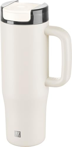 ZWILLING THERMO PLUS Thermobecher mit Strohhalm 900 ml, Tumbler, bis zu 12 Std. eiskalt, doppelwandig, auslaufsicher, leicht, spülmaschinengeeignet, BPA-frei, Cream