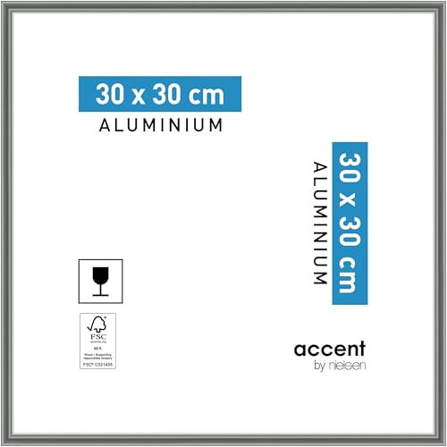 accent by nielsen Bilderrahmen, 30 x 30 cm, Aluminium, Grau glanz, Rahmen zum Aufhängen im Hoch- & Querformat, Echtglas, Accent