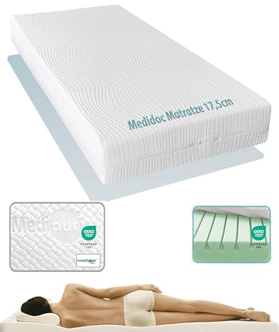 Doctorsleep Medidoc 7 Zonen Kaltschaum/Comfortschaum Matratze 17,5 cm mit Medipur EC Bezug - Größe: 70x210 cm Härtegrad 1
