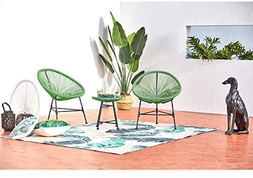 CONCEPT USINE - Salon de Jardin - Ensemble Bistrot 3 pièces Rotin Naturel : 2 Fauteuils Oeuf + Table Ronde Design Acapulco Vert | Cordes Polyéthylène Résistant | Intérieur Extérieur | Résiste à l'eau