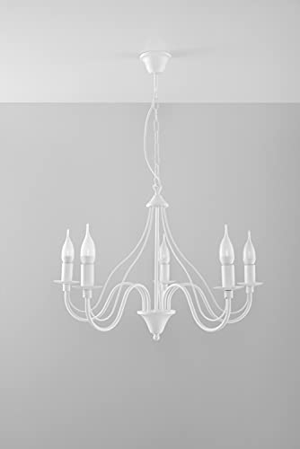 Licht-Erlebnisse Nostalgischer Kronleuchter (5-flmg, Rustikal, in Weiß) Landhauslampe Innenleuchte Dekolampe Hängeleuchte Pendelleuchte Lüster