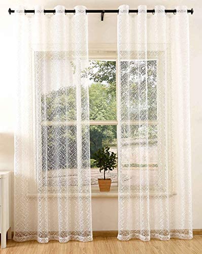 Gardine Netz Struktur mit Ösen einfarbig transparent Deko Vorhang Netzvorhang 2 Stück 245x140 Schneewittchen, 20352-001