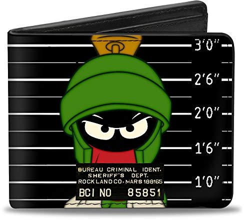 Buckle-Down - Bi-Fold Wallet Pu Bifold Wallet - Marvin the Martian Rockland Co Mug Shot Black/White Mens