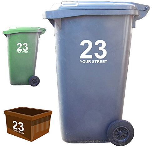 3 x Wheelie Bin Numbers and Street Name Stickers - Classic Style