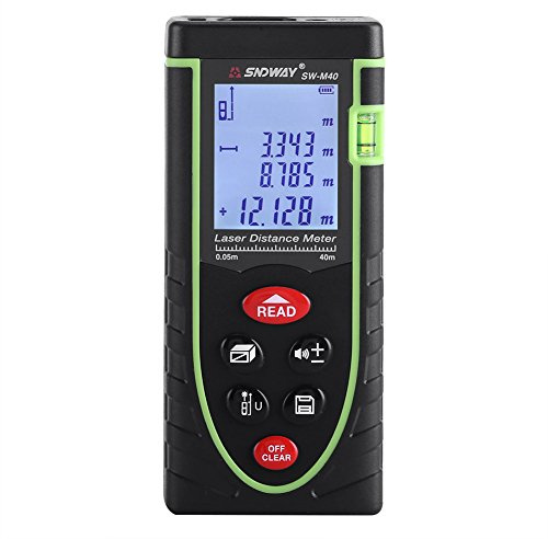 Digitales Entfernungsmesser Distanzmessgerät Handheld Range Finder 1mm bis 40/60/80/100 m mit großer LCD Hintergrundbeleuchtungsanzeige und Wasserwaage für Innen und Außenbereich(40m)
