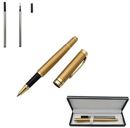 Accod Signature Pen Premium Metal Rollerball & Ballpoint Pen Creative Gift Pen with Two 0.5mm Black Replaceable Refills High-grade Pen Case Nice Gift for Family Friends and Colleagues (Gold)