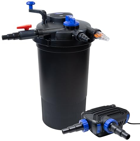 Pondlife Teich Filteranlage Set 11, Druckfilter CPF-15000 mit UVC Klärer für Teiche bis 30.000 Liter, 10.000L/h Durchfluss, energiesparende Pumpe CTF-B 10000 inkl. 10m Schlauch