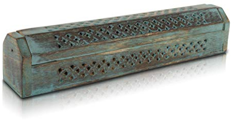 Räucherstäbchenhalter aus Holz und Kegelbrenner, Sarg mit Staufach, organisch, umweltfreundlich, Agarbatti-Halter, rustikaler Stil für Meditation, Aromatherapie, Zuhause, Duftprodukte (blau)