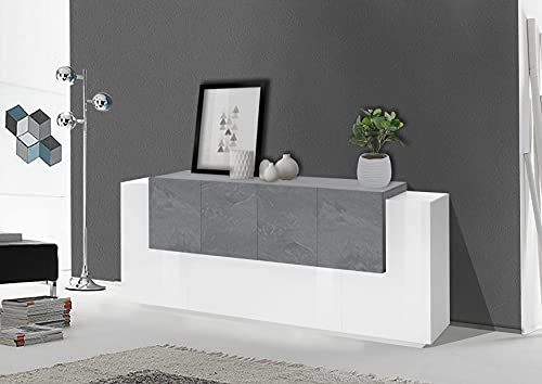 Dmora - Kommode Gennaro, Küchen-Sideboard mit 7 Türen, Wohnzimmer-Buffet, Küchen-Sideboard, 100 % Made in Italy, 200 x 45 x 86 cm, glänzendes Weiß und Schiefer