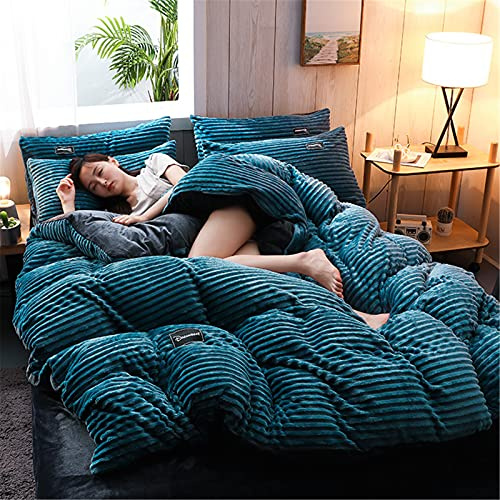 Juego De Fundas De Edredón 135x200cm,Calidez De Invierno Sábanas De Lana De Coral Gruesas De Doble Cara Más Funda Nórdica De Lana Ropa De Cama De Franela (Blue,150 * 200cm)