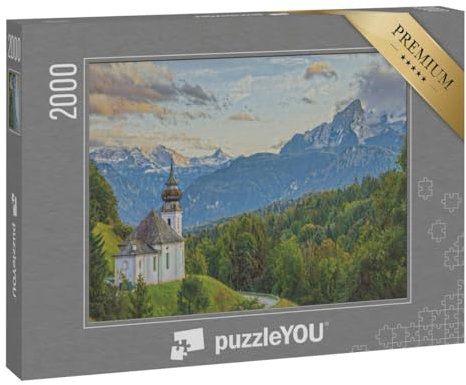 puzzleYOU: Puzzle 2000 Teile „im Kunst-Stil von Claude Monet - Watzmann mit Kirche Maria Gern - Puzzle-Kollektion Künstler & Gemälde“