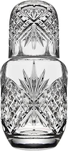 Crystal Bedside Night Carafe Pitcher and Tumbler Glass Set - Carafe and Glass Set - Water Jug and Glasses Set Bedside - 17.75 oz / 525 ml