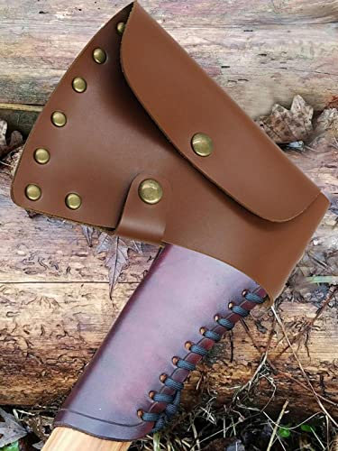 ERZU Hide & Drink, Leather Hatchet Head Sheath Holster For 1.5 In. Belts, Axe Case, Blade, Lumberjack Outdoors Work, Handmade Includes 101 Year