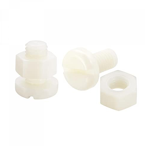 sourcing map 20 Paires Nylon Vis Écrou Assortiment, M8x16mm Fente Tête Cylindrique Vis & M8 Hexagonal Écrous pour Machines, Électronique, Blanc