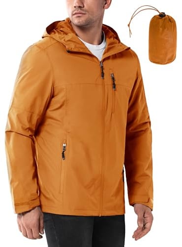 33,000ft Men's Outdoor Waterproof Jackets Packable Windbreaker Lightweight Quick Dry Raincoat Outdoor Jacket for Cycling Camping Pumpkin Yellow L