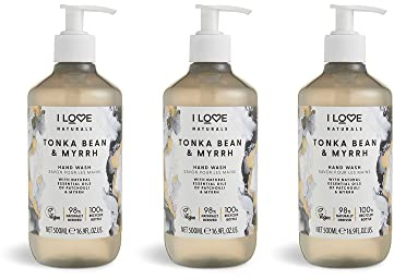 I Love Naturals Tonka Bean & Myrrh Nourishing Hand Wash - Patchouli & Myrrh Oils, Gentle Cleanser with Essential Oils, Vegan, Moisturising & Scented for Silky Smooth Skin 3 x 500ml