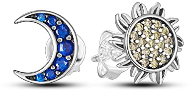 NARMO Mond und Sonne Ohrringe 925 Sterling Silber für Frauen - Hypoallergene Kleine Ohrstecker