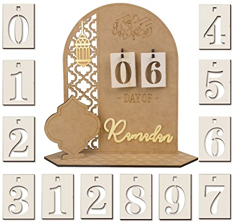 COLOFALLA Ramadan Deko Ramadan Kalender DIY Holz Eid Mubarak 30 Tage Countdown Kalender mit Zahlen Tischdeko Islamische Ramadan Geschenke Dekoration für Kinder Familie