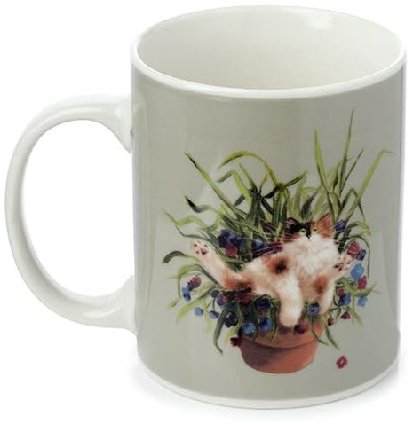 EliteKoopers 1Pcs Mug Kim Haskins Cat in a Plant Pot Green Porcelain Mug