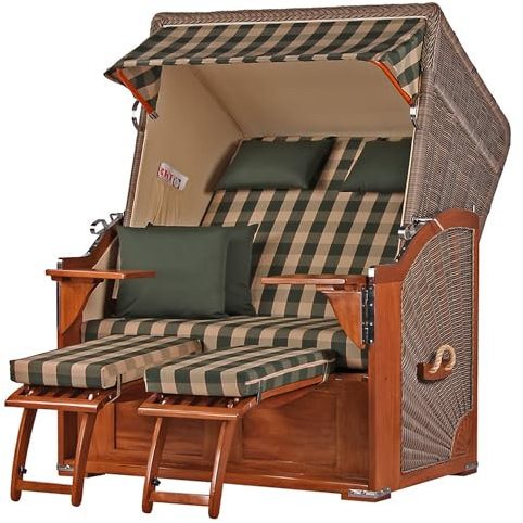 bene living Strandkorb-Set Schaalsee 2-Sitzer Mahagoni - PE grau - Modell 506 - Liftersystem