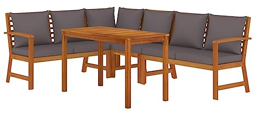vidaXL Garten Essgruppe 5-TLG., Gartenmöbel Set mit Kissen, Gartengarnitur Sitzgruppe Modulares Design, Lounge Sofa Bank Tisch, Massivholz Akazie