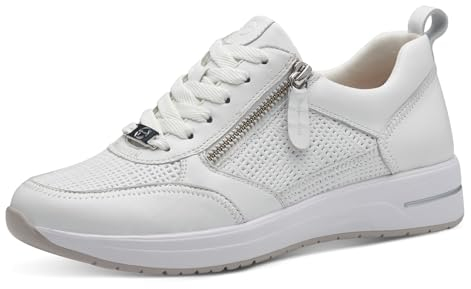 Tamaris COMFORT Damen Sneaker flach aus Leder mit Reißverschluss, Weiß (White Structur), 39 EU
