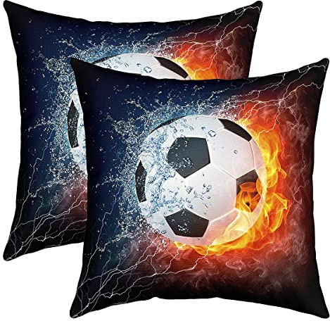 Loussiesd Kinder Fußball Kissenbezüge 40x40cm 2er Set Kissenbezüge Weich Rugby Sports Kissenbezug Kissenhülle Fußball Ball Spiel Dekorative Sofakissen Couchkissen Blau und Orange Dekokissens