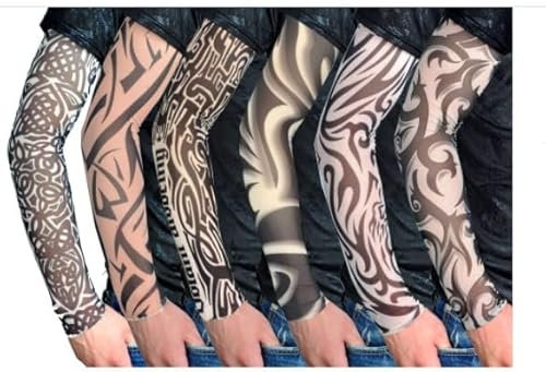 EHOTER Lot de 6 manchons de tatouage pour couvrir les bras, protection solaire, manches de tatouage, couvre-tatouage, manches de tatouage temporaire, pour homme et femme, multicolore, taille unique