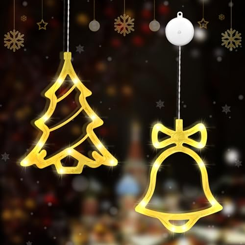 FORMIZON LED Sterne Weihnachtsbeleuchtung, 10 LED Weihnachtsdeko mit Saugnäpfe, LED Sterne Lichterkette, Warmweiß LED Sterne Weihnachts Fenster Party für Innen Außen Balkon