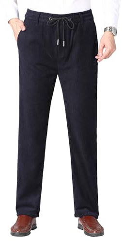 Yukirtiq Pantalon en Velours Côtelé pour Homme Pantalon de Jogging avec Cordon de Serrage Pantalons de Loisirs Taille élastique avec Poches, Bleu, XL