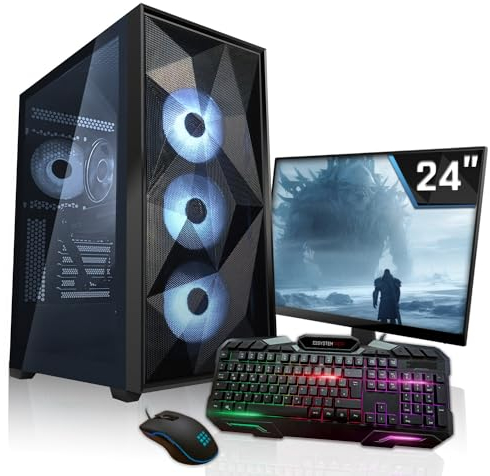SYSTEMTREFF Gaming Komplett PC Set AMD Ryzen 7 5700X 8x4.6GHz | Nvidia RTX 5060 TI 8GB | 1TB M.2 NVMe | 32GB DDR4 RAM | Windows 11 | 24 TFT Monitor | Desktop Paket Computer für Gamer, Gaming