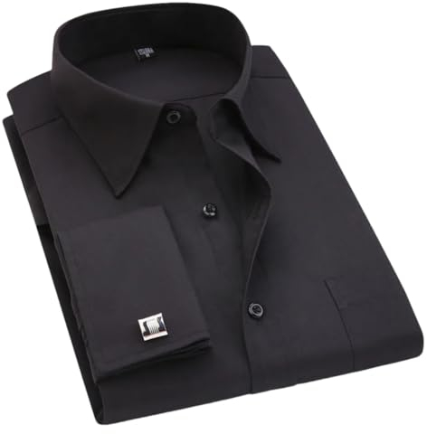 Chemise blanche à revers à manches longues pour homme, coupe droite, chemises habillées décontractées, Fs05 Noir, 3XL