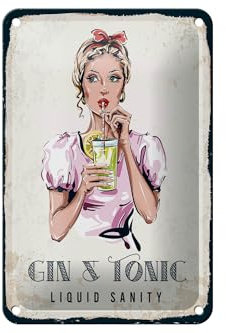 Femer Blechschild Alkohol Gin & Tonic Liquid Sanity 12x18cm