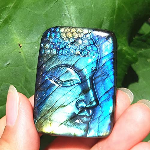 TUMALO 1PC Crystal Buddha Head Natural Labradorite Quartz Buddha Face Shiny Feldspar Gem Carving s