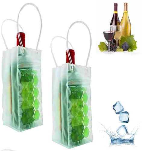 Ice Wine Sleeve, Ice Wine Chiller, Wine Cooler Refrigerator, Wine Bottle Chiller Cooler for Red White Champagne or Sparkling. Gel Cooling Holder Freestanding Carrier Chilling (Green Wine Bag)