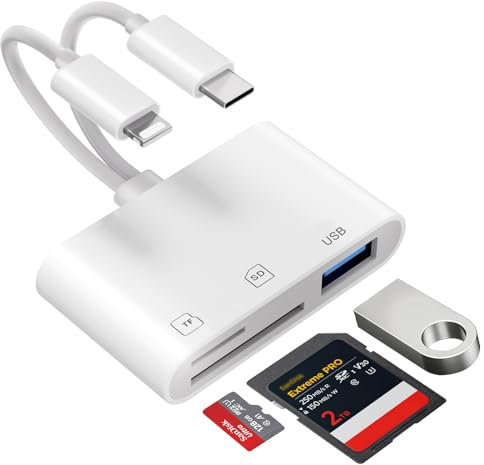 [Certificado Apple MFi] Lector Tarjetas SD para iPhone iPad, Lightning USB C Adaptador Tarjeta SD con SD/Micro SD/USB3.0, SD Card Reader para iPhone/iPad/Macbook/Samsung/Teléfonos Android/Cámara