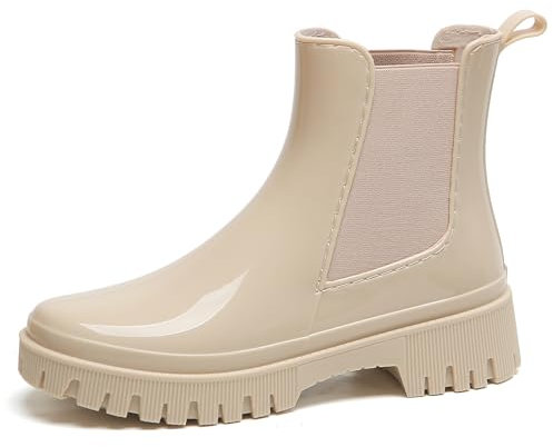 AONEGOLD Stivali Pioggia Donna Impermeabile Antiscivolo Leggere Comode Stivali Gomma Moda Pioggia per Esterni Giardinaggio Boots(Beige，36 EU)