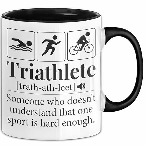 Triathlon Geschenk Tasse Iron Becher Mann Trathlet Geschenkidee Lustiger Spruch (Schwarz)