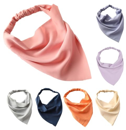 ZEACCT 7 Stück Blaue Dreieckige Kopftücher, Einfarbige Haarbandanas, Elastischer Haarschal Boho-Stirnbänder, Boho-Dreiecks-Kopftücher, Dreieckiges Satin-Seiden-Haartuch, für Frauen, Reisen, Party